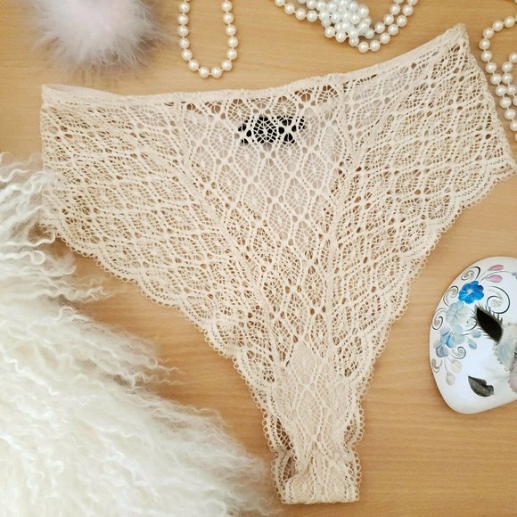 Kiki De Montparnasse Other - KIKI DE MONTPARNASSE sheer lace macrame cheeky high waist beige panties Sz L NEW